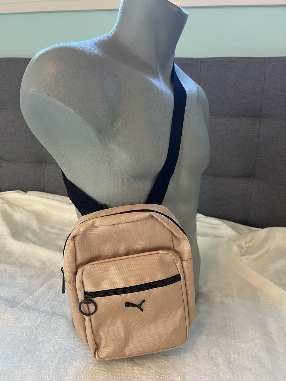 Puma Beige Unisex Crossbody Bag with Adjustable Black Strap